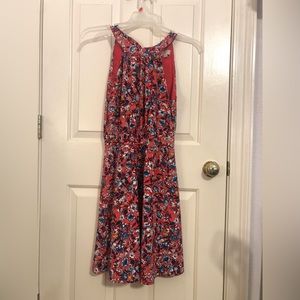 Peach pink floral ann taylor loft tie neck dress size small